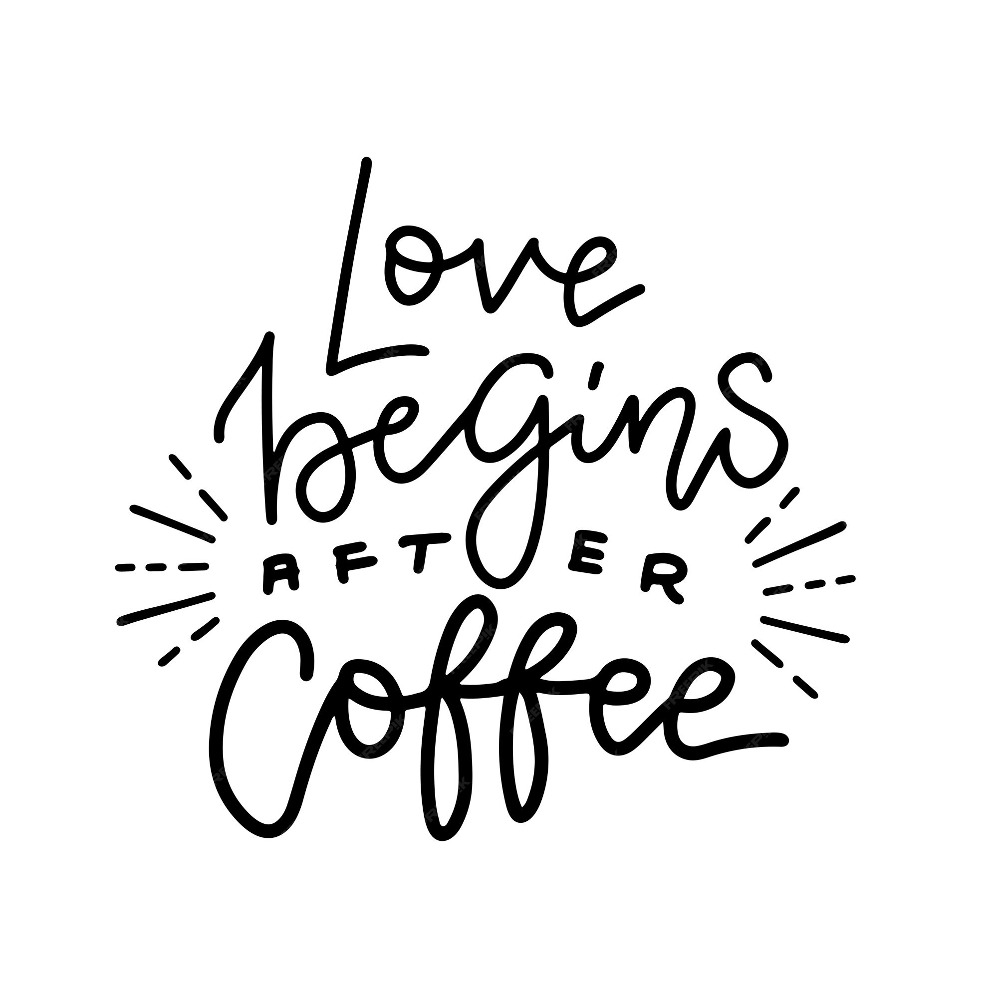 Citation D Humour L Amour Commence Apres Le Cafe Calligraphie A La Mode Avec Decor De Rayons Vecteur Premium