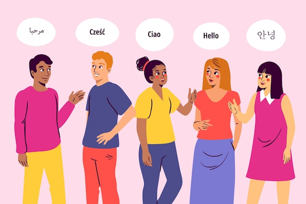 Citoyens multiculturels parlant dans différentes langues