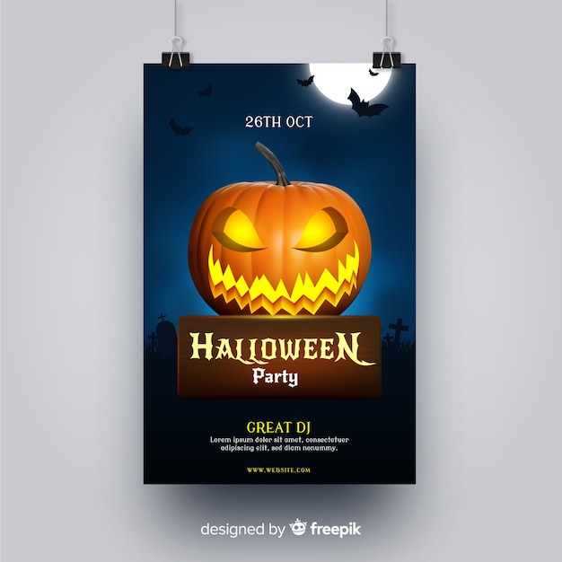 Vecteur gratuit citrouille en colère sculpté halloween party flyer