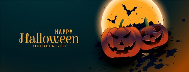 Citrouille d'halloween heureux avec illustration de la pleine lune