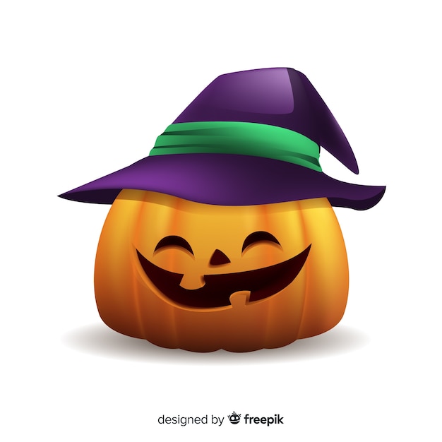 Vecteur gratuit citrouille d'halloween isolé avec chapeau