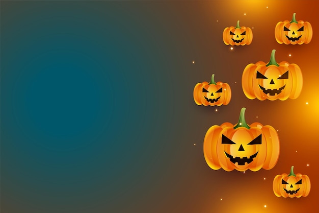 Vecteur gratuit citrouilles d'halloween riantes réalistes avec espace de texte