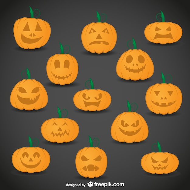 Vecteur gratuit citrouilles avec visage pack expressions