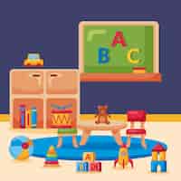 Vecteur gratuit classe de maternelle avec des jouets