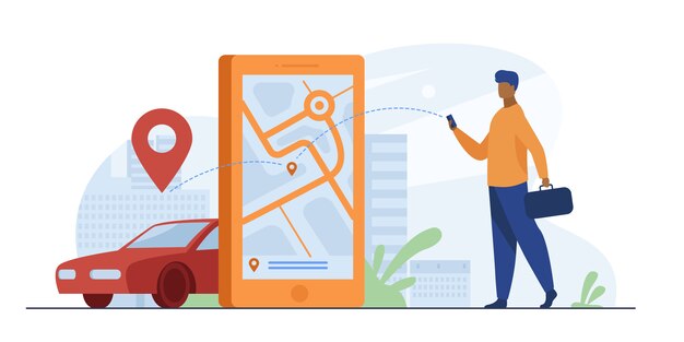 Client utilisant une application en ligne pour commander un taxi ou louer une voiture