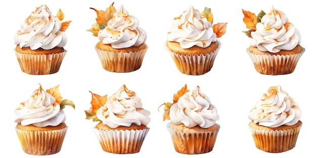 Vecteur gratuit clipart de citrouille de cupcake à l'aquarelle