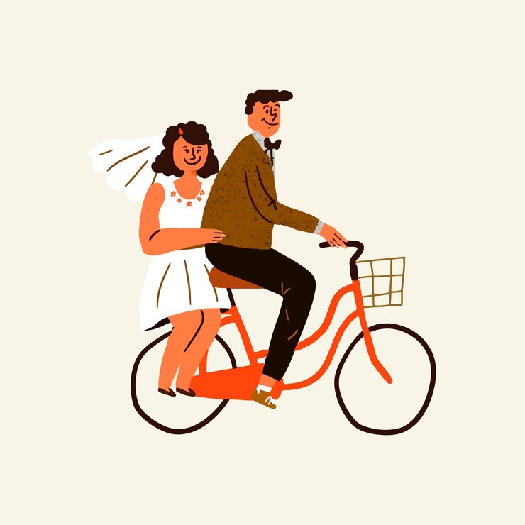 Vecteur gratuit clipart de couple nouvellement marié, vecteur d'illustration de dessin animé de la saint-valentin