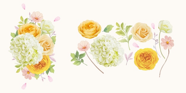 Clipart Fleur De Roses Et D'hortensias