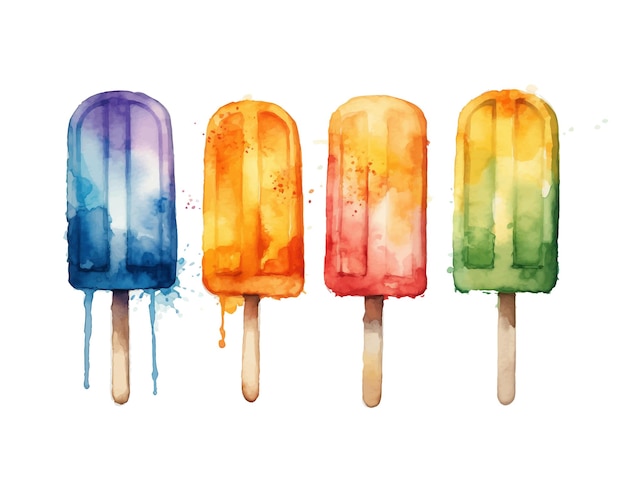 Vecteur gratuit clipart de popsicles aquarelle aquarelle dessinés à la main