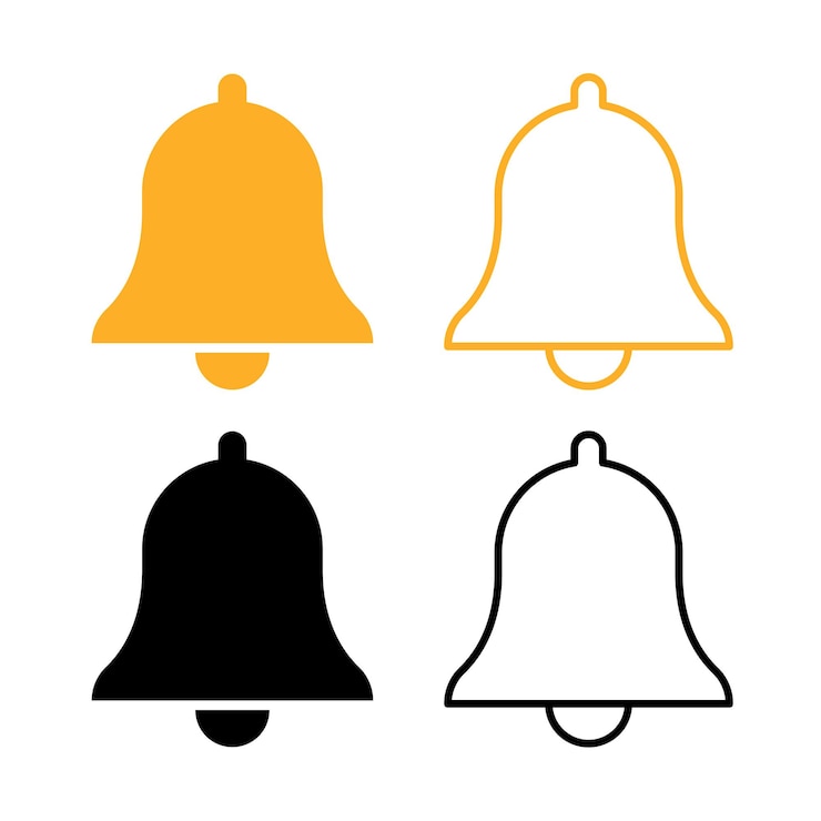 Vecteur gratuit cloche de notification noire et jaune plate et contournée
