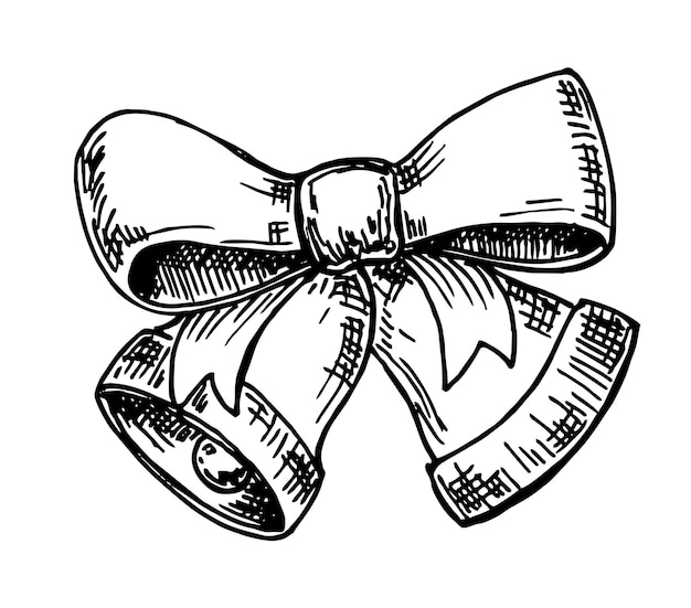 Cloches dessinées à la main de vecteur avec archet. joyeux noël, symbole, vacances, religion. croquis noir sur fond blanc. illustration vectorielle.