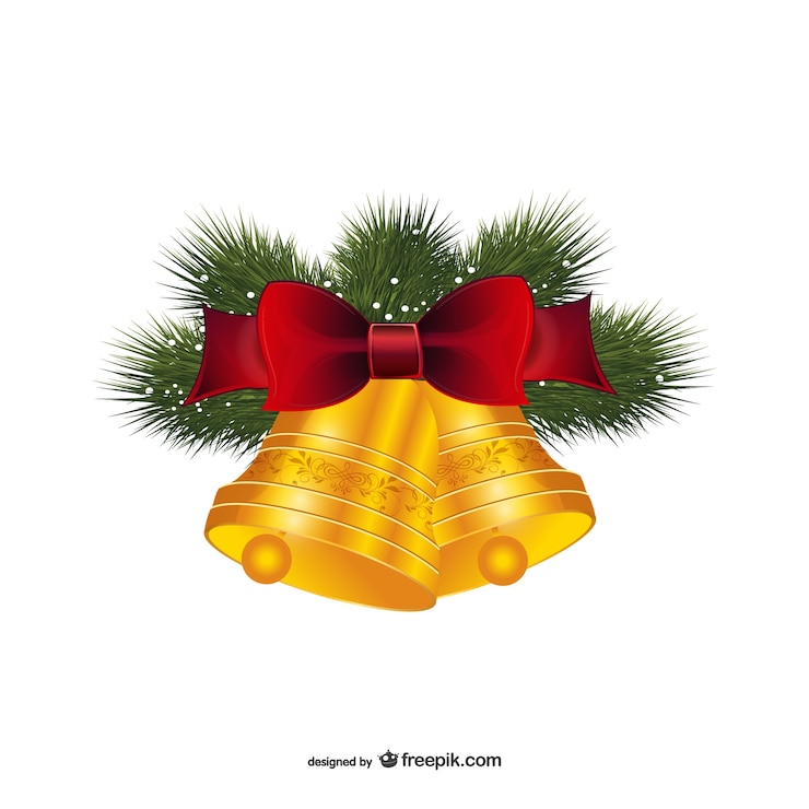 Vecteur gratuit cloches de noël avec ruban rouge