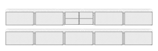 Vecteur gratuit clôture avec grille métallique en fil de fer barbelé avec porte 3d