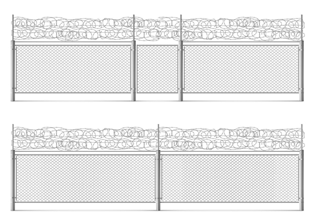 Clôture Avec Grille Métallique En Fil De Fer Barbelé Avec Porte 3d