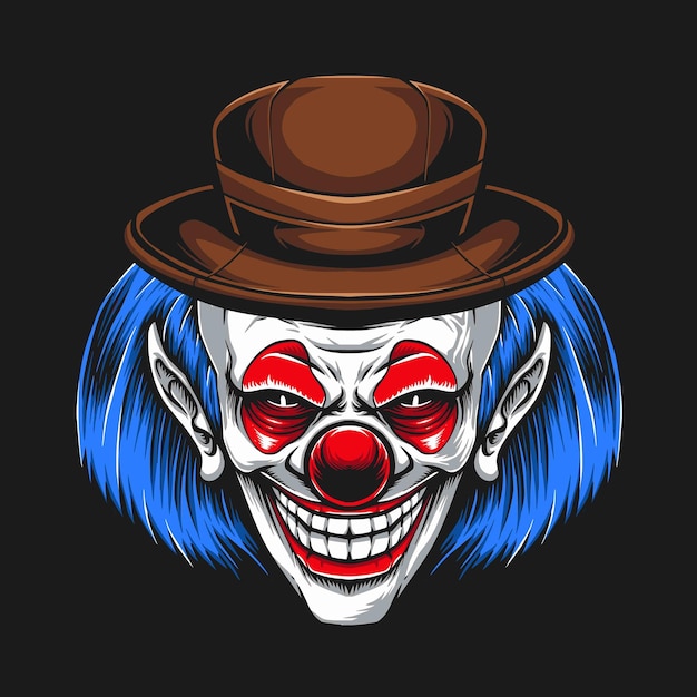 Vecteur gratuit clown aux cheveux bleus portant une illustration de chapeau