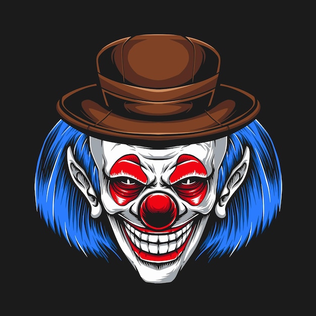 Clown Aux Cheveux Bleus Portant Une Illustration De Chapeau