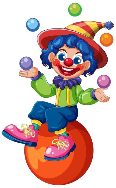 Un clown coloré jongle sur une balle