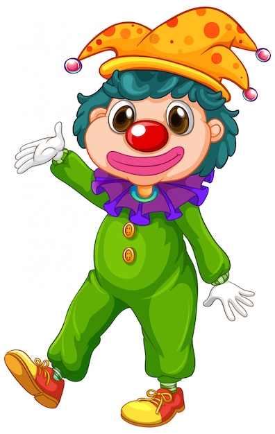 Vecteur gratuit clown heureux en costume vert et chapeau drôle