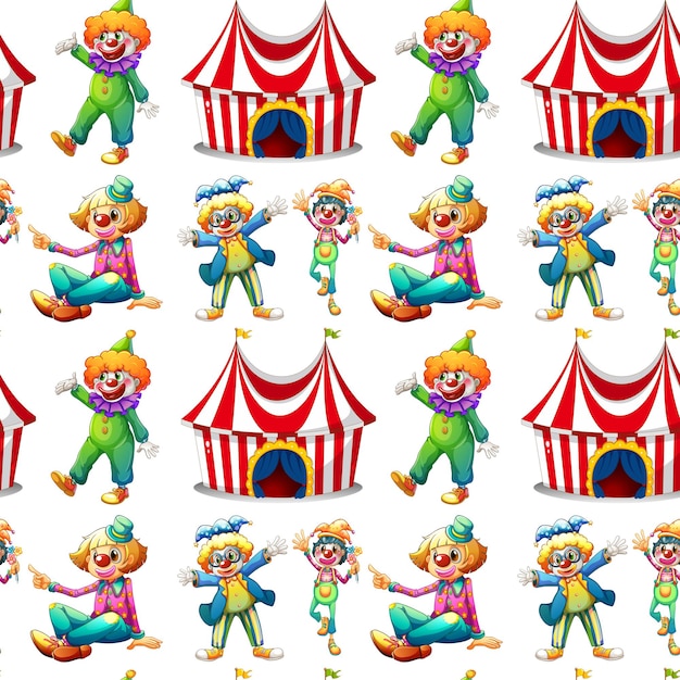 Vecteur gratuit clowns sans couture et chapiteau de cirque