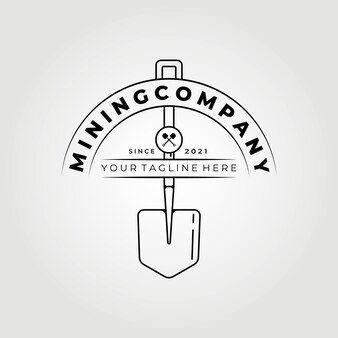 Club minier, conception d'illustration vectorielle de logo de société minière, concept de symbole d'icône d'art de ligne de pelle