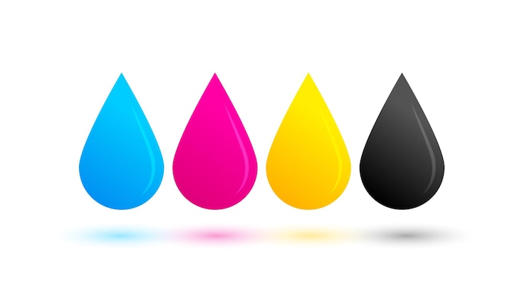 Vecteur gratuit cmyk abstrait couleurs d'arrière-plan goutte à goutte avec effet d'ombre