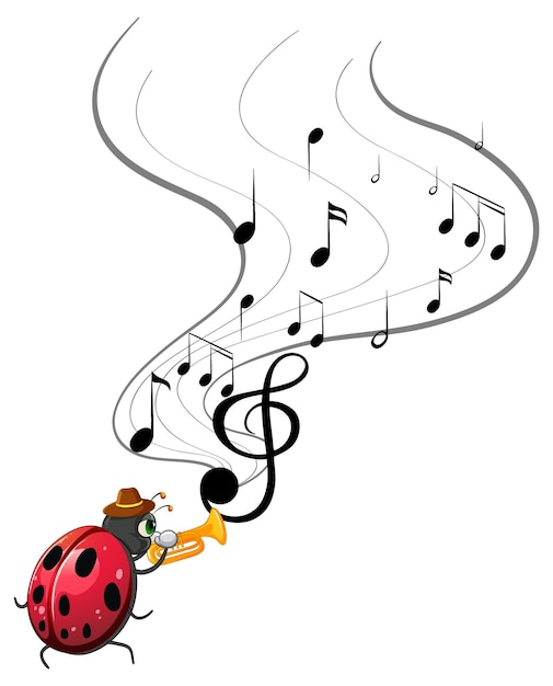 Vecteur gratuit coccinelle avec caricature de symbole de mélodie musicale