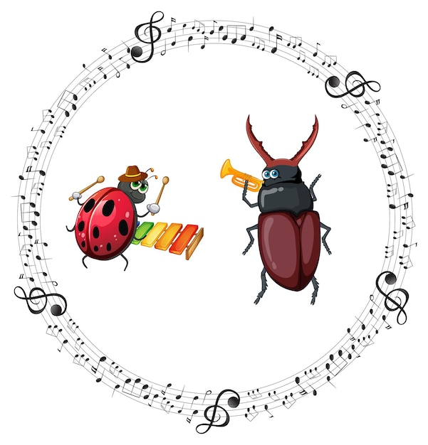 Vecteur gratuit coccinelle et scarabée jouant de la musique