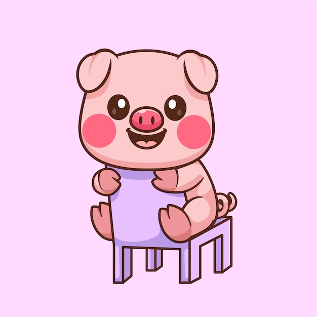 Vecteur gratuit cochon mignon assis sur une chaise dessin animé vecteur icône illustration animal nature icône concept isolé plat