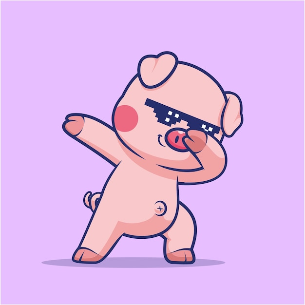 Vecteur gratuit cochon mignon tamponnant avec des lunettes swag dessin animé vecteur icône illustration animal vacances isolé plat