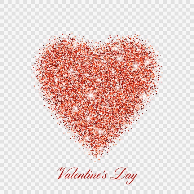 Vecteur gratuit coeur brillant de paillettes rouges de la saint-valentin. symbole de coeur amour illustration vectorielle