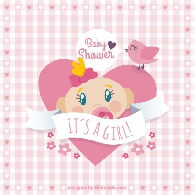 Vecteur gratuit coeur carte de douche de bébé