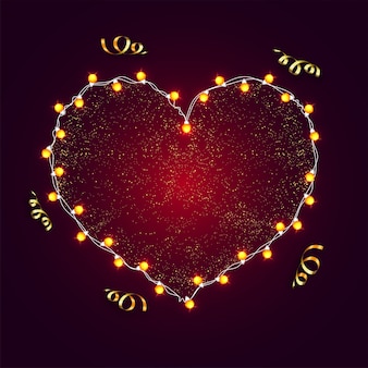 Coeur étincelant Avec Des Ampoules, Happy Valentines Day Concept. Vecteur Premium