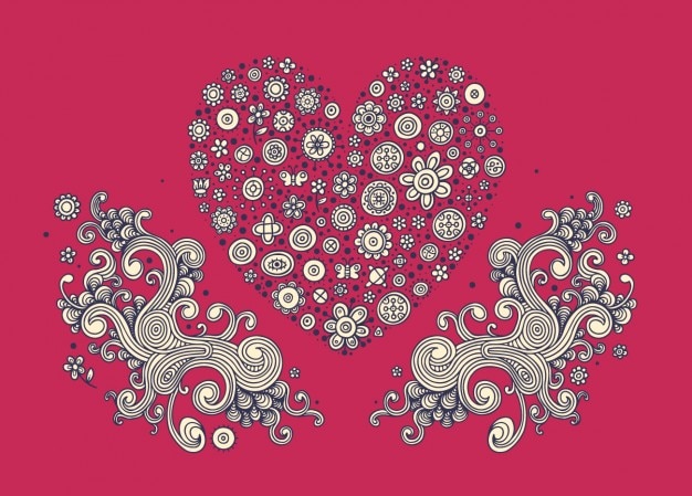 Vecteur gratuit coeur floral et ornements swirly