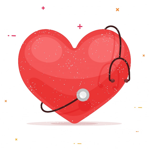 Vecteur gratuit coeur rouge avec stéthoscope pour la santé et le concept médical.