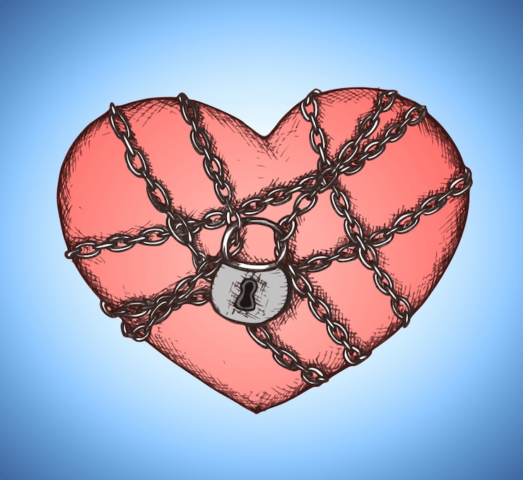 Vecteur gratuit coeur verrouillé avec l&#39;emblème des chaînes