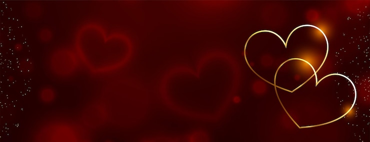Vecteur gratuit coeurs dorés de luxe sur la conception de bannière bokeh rouge