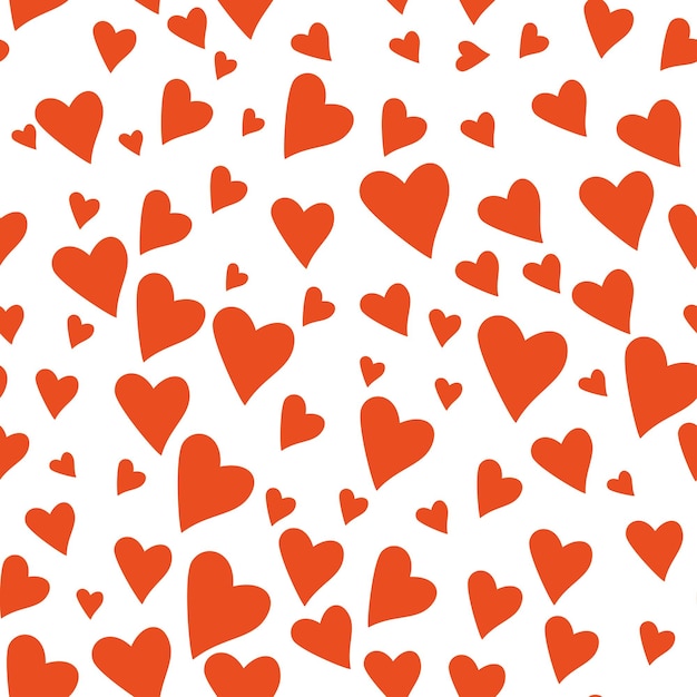 Vecteur gratuit coeurs de la saint-valentin motif sans couture fond de cœur rouge dessiné à la main conception d'illustration vectorielle