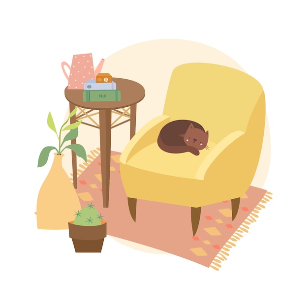 coin avec des meubles cosy et un chat