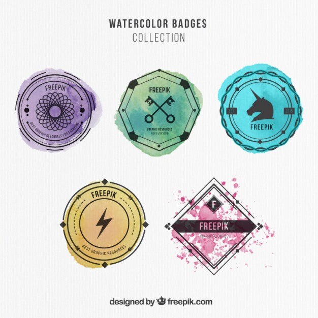 Vecteur gratuit la collecte des badges d'aquarelle