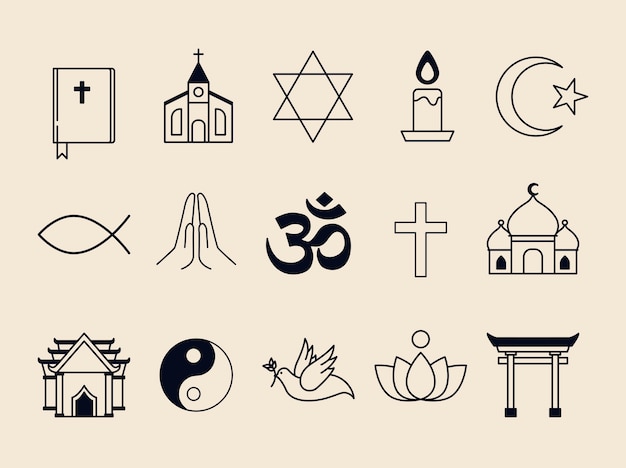 Vecteur gratuit collecte de symboles religieux illustrés