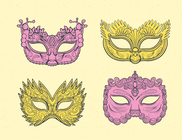 Collectins de masques de carnaval de venise dessinés à la main
