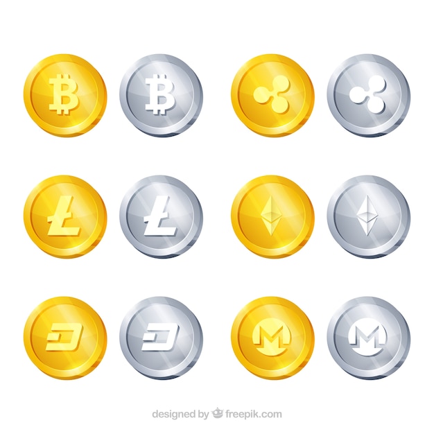 Vecteur gratuit collection de 12 pièces de crypto-monnaie