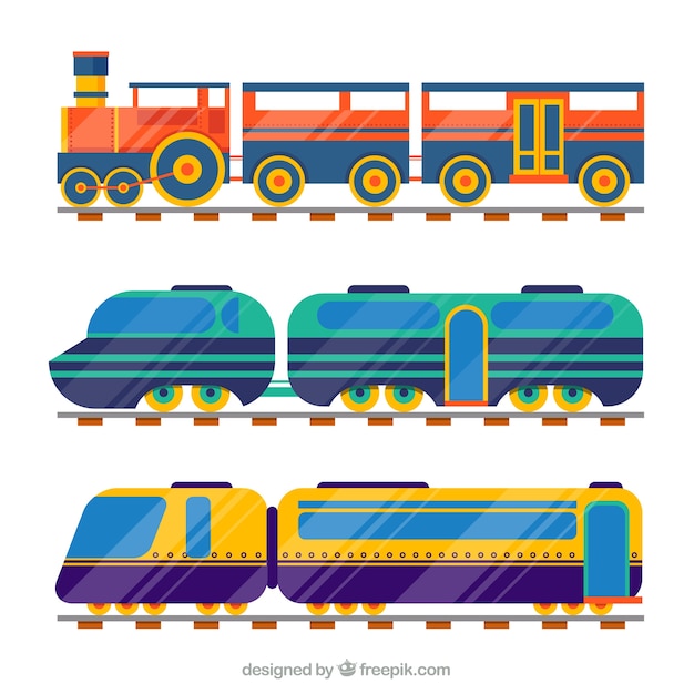 Vecteur gratuit collection de 3 types de trains