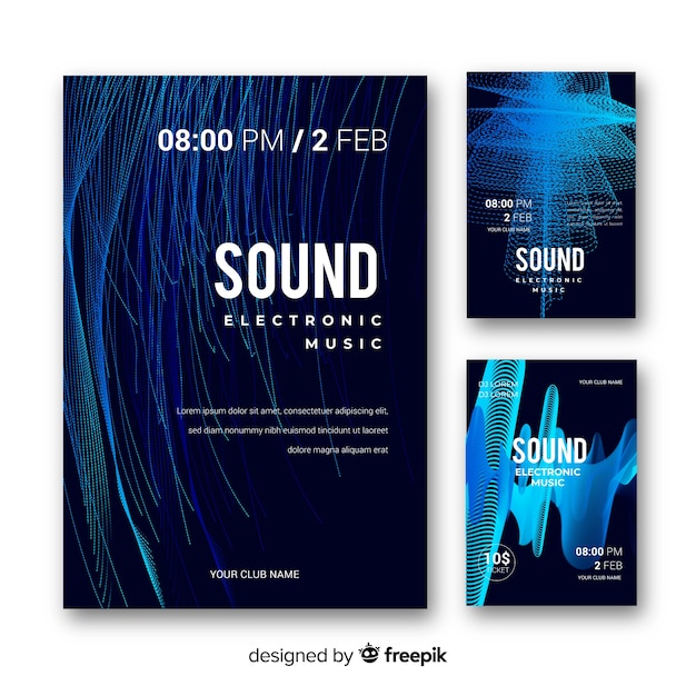 Vecteur gratuit collection d'affiches de musique électronique wave sound