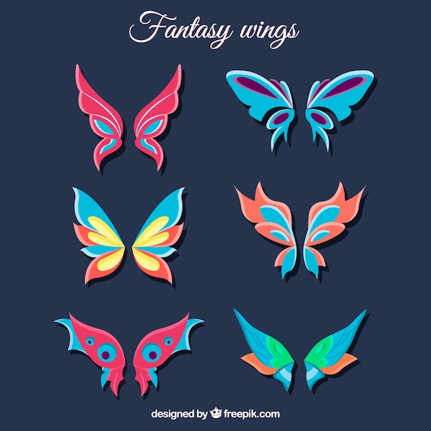 Vecteur gratuit collection d'ailes de papillons fantastiques