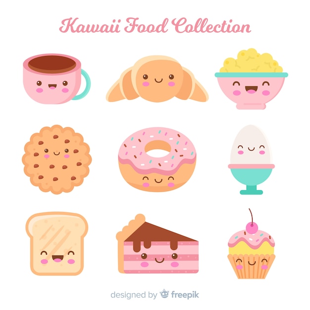 Vecteur gratuit collection d'aliments sucrés dessinés à la main kawaii