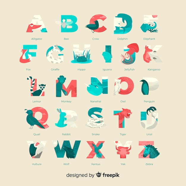 Collection d'alphabet de caractères animaux savants