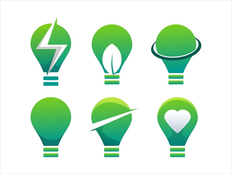 Vecteur gratuit collection ampoule vert bundle logo dégradé