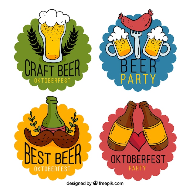 Vecteur gratuit collection amusante de badges de fête de la bière