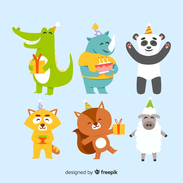 Vecteur gratuit collection d'animaux d'anniversaire